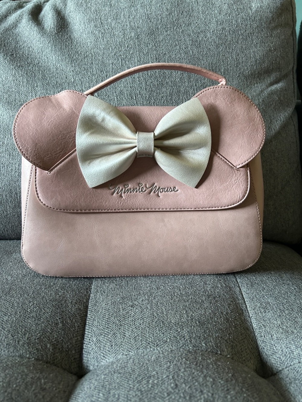 Loungefly Pink Minnie Mouse Top-Handle Satchel with Cream Bow